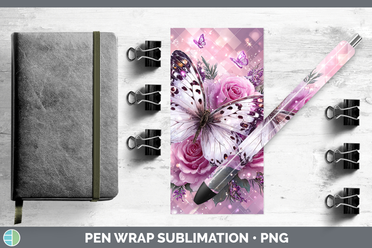 Butterfly Animals Checker Valentine Pen Wrap Sublimation Des