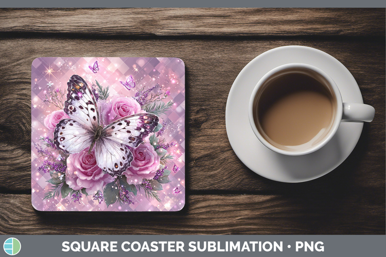 Butterfly Animals Checker Valentine Square Coaster Sublimati