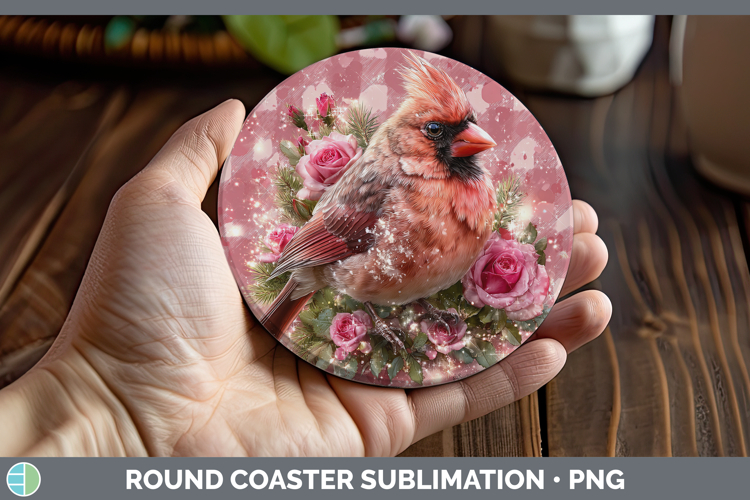 Cardinal Animals Checker Valentine Round Coaster Sublimation