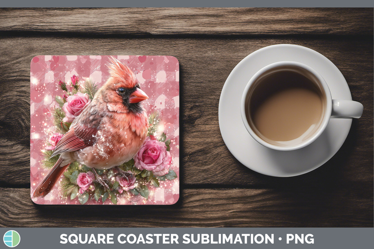Cardinal Animals Checker Valentine Square Coaster Sublimatio