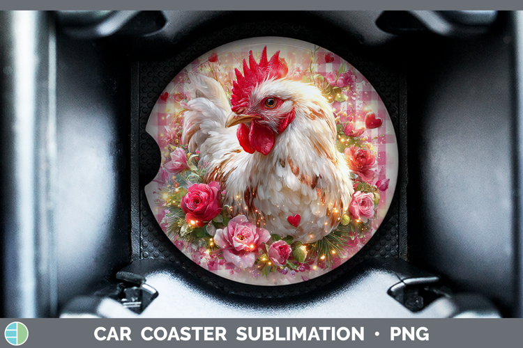 Chicken Animals Checker Valentine Car Coaster Sublimation De