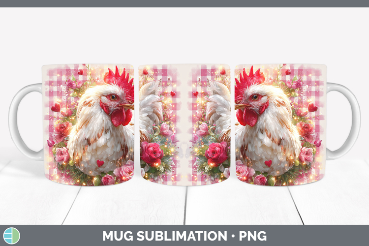 Chicken Animals Checker Valentine Mug Wrap Sublimation Desig