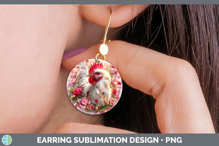Chicken Animals Checker Valentine Round Earrings Sublimation