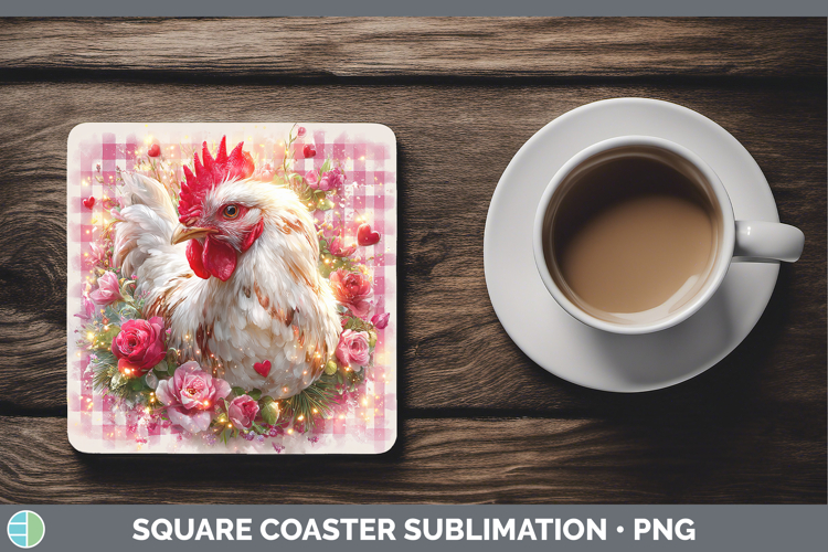 Chicken Animals Checker Valentine Square Coaster Sublimation