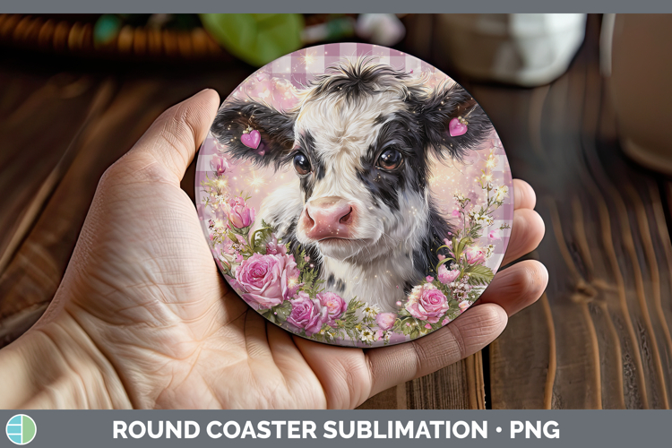 Cow Animals Checker Valentine Round Coaster Sublimation Desi
