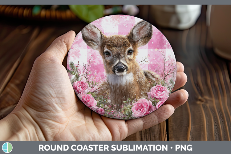 Deer Animals Checker Valentine Round Coaster Sublimation Des