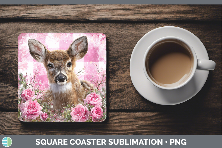 Deer Animals Checker Valentine Square Coaster Sublimation De