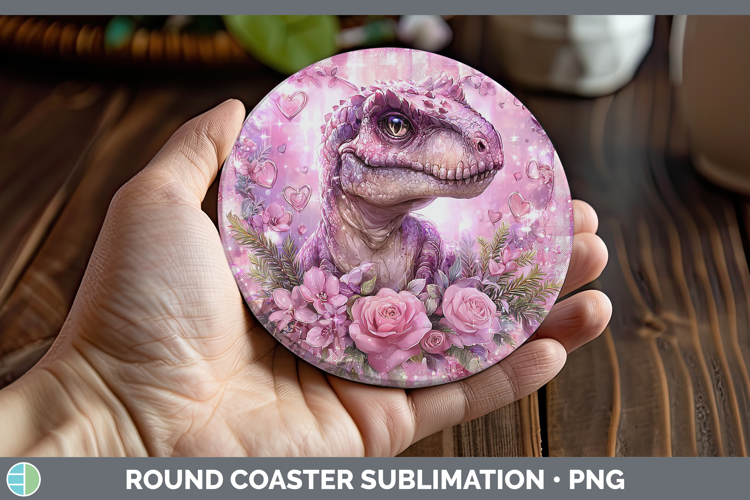 Dinosaur Animals Checker Valentine Round Coaster Sublimation