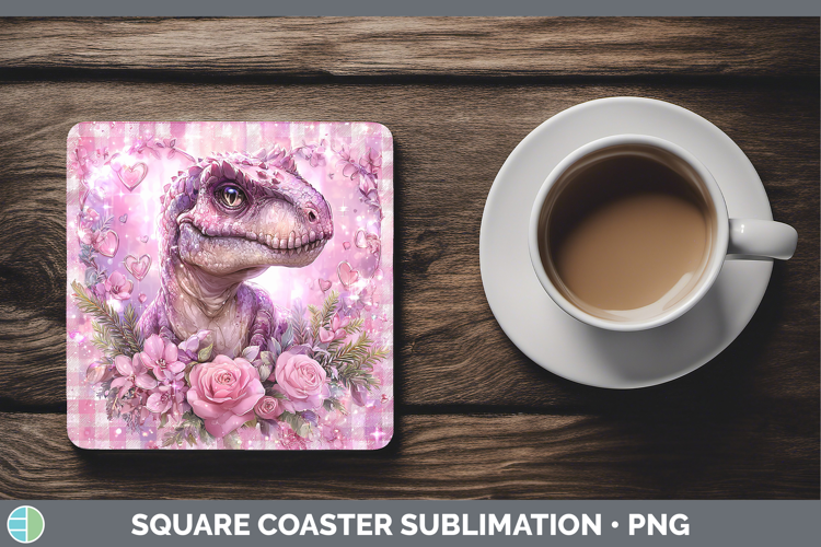 Dinosaur Animals Checker Valentine Square Coaster Sublimatio