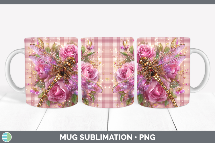 Dragonfly Animals Checker Valentine Mug Wrap Sublimation Des