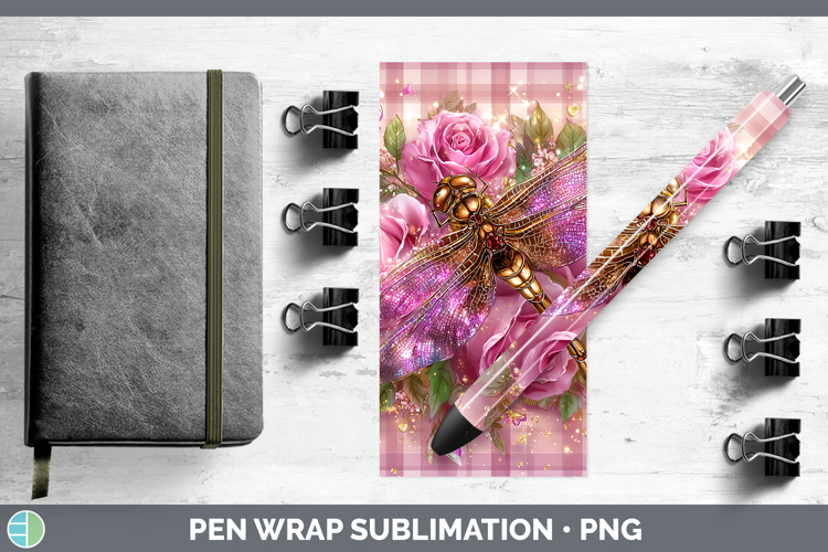 Dragonfly Animals Checker Valentine Pen Wrap Sublimation Des