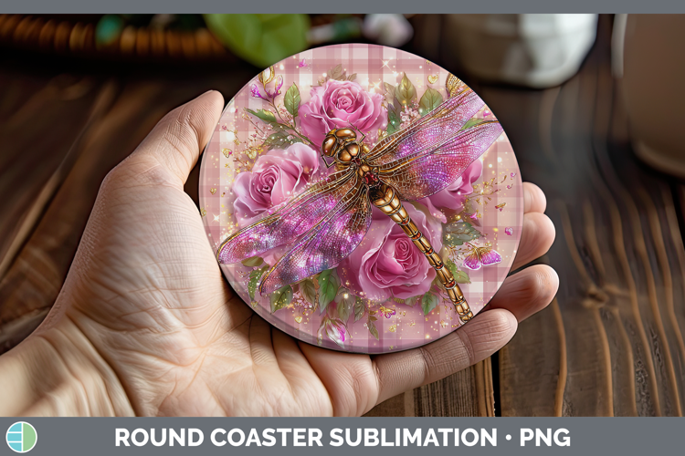 Dragonfly Animals Checker Valentine Round Coaster Sublimatio