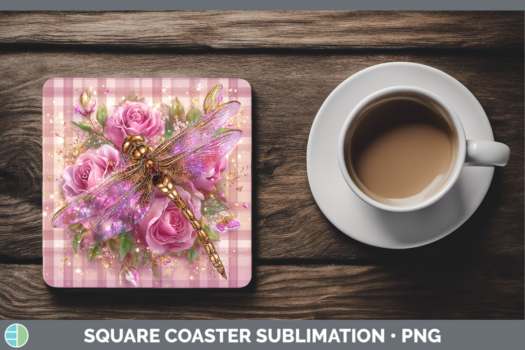 Dragonfly Animals Checker Valentine Square Coaster Sublimati