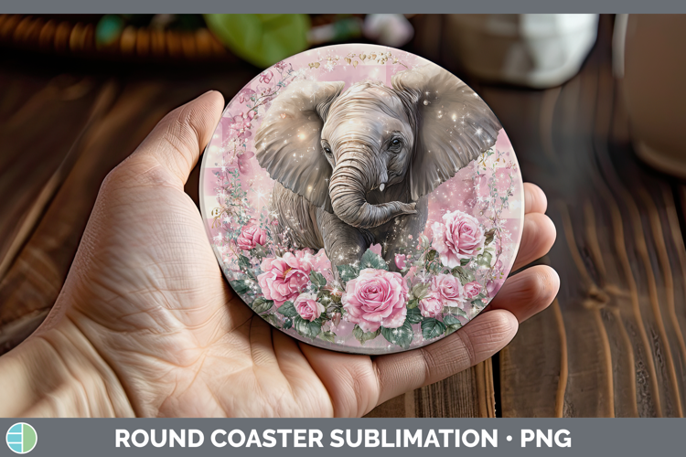 Elephant Animals Checker Valentine Round Coaster Sublimation