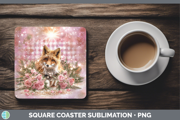 Fox Animals Checker Valentine Square Coaster Sublimation Des