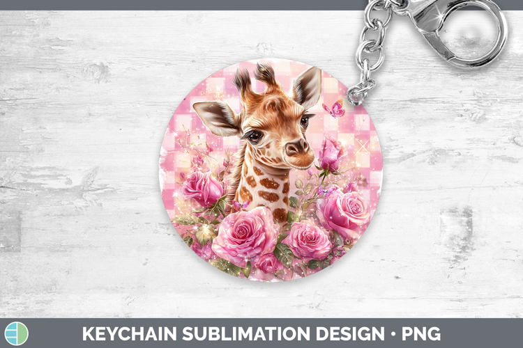 Giraffe Animals Checker Valentine Keychain Sublimation Desig