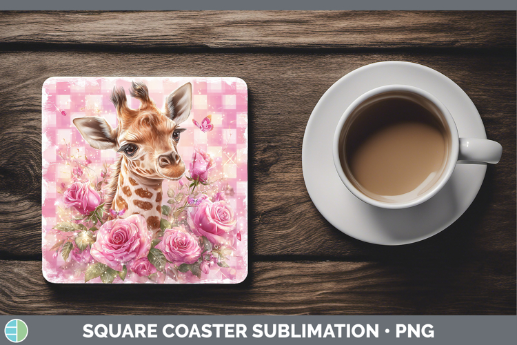Giraffe Animals Checker Valentine Square Coaster Sublimation