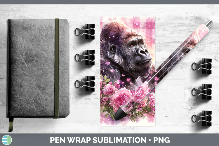 Gorilla Animals Checker Valentine Pen Wrap Sublimation Desig