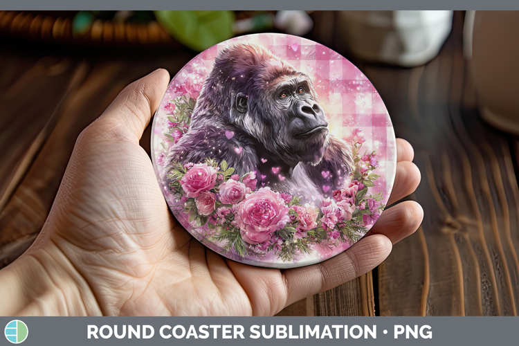 Gorilla Animals Checker Valentine Round Coaster Sublimation