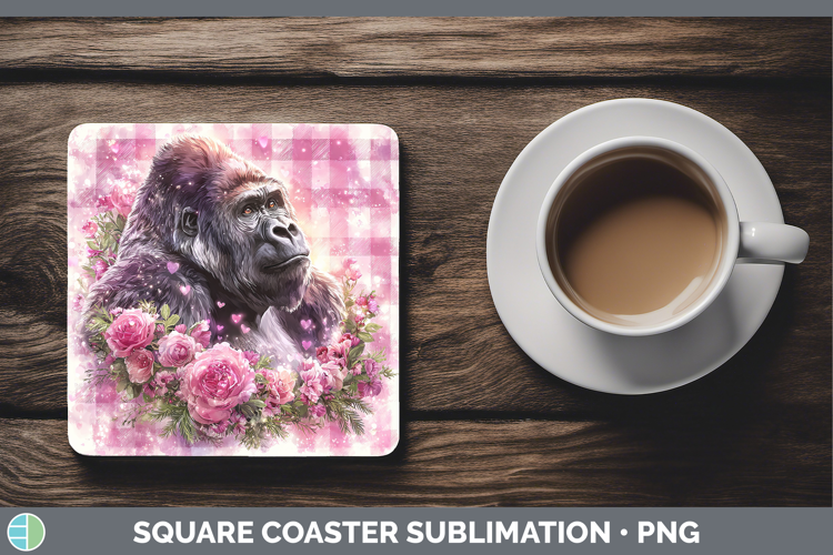 Gorilla Animals Checker Valentine Square Coaster Sublimation