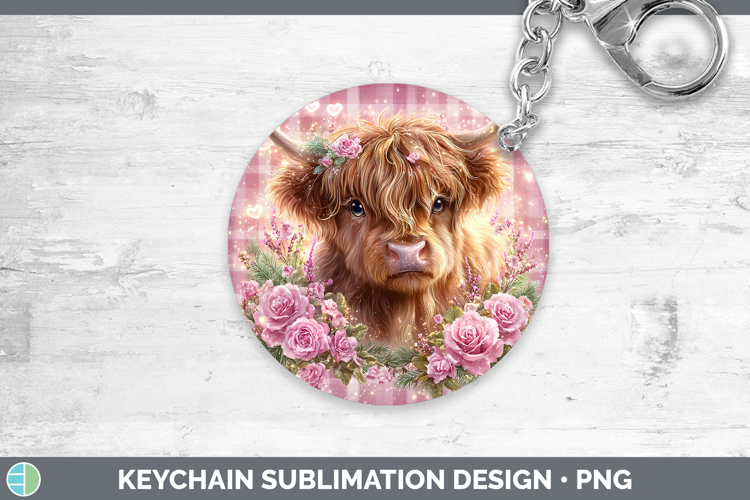 Highland Cow Animals Checker Valentine Keychain Sublimation