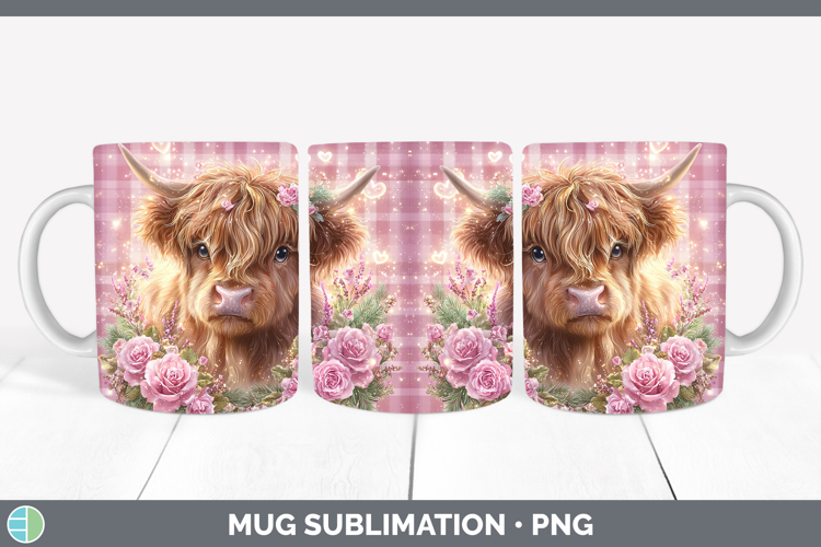 Highland Cow Animals Checker Valentine Mug Wrap Sublimation