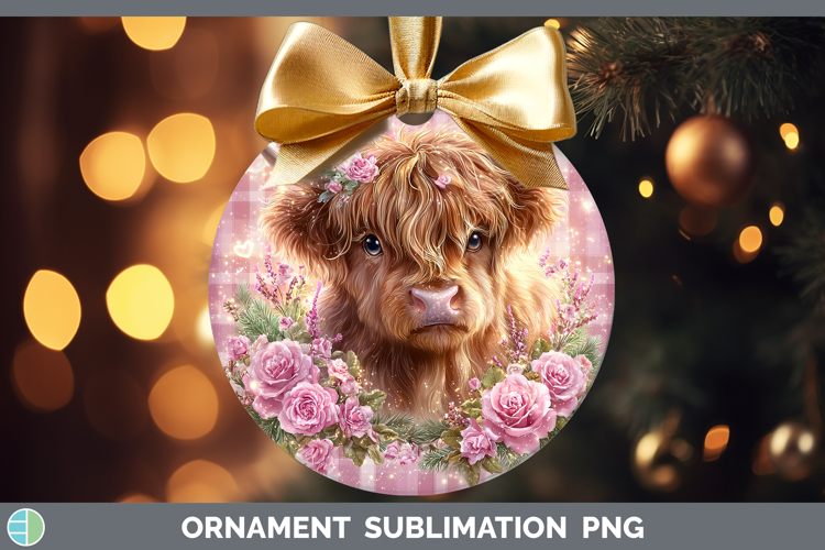 Highland Cow Animals Checker Valentine Ornament Sublimation