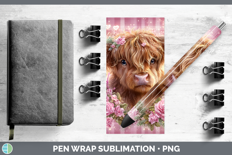 Highland Cow Animals Checker Valentine Pen Wrap Sublimation