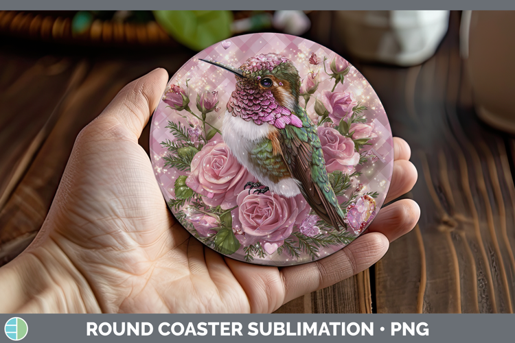 Hummingbird Animals Checker Valentine Round Coaster Sublimat