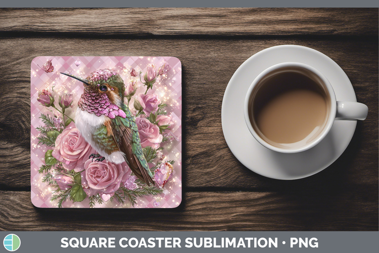 Hummingbird Animals Checker Valentine Square Coaster Sublima