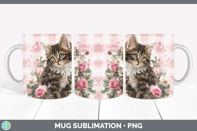 Kitten Animals Checker Valentine Mug Wrap Sublimation Design