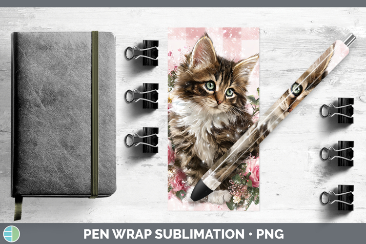 Kitten Animals Checker Valentine Pen Wrap Sublimation Design