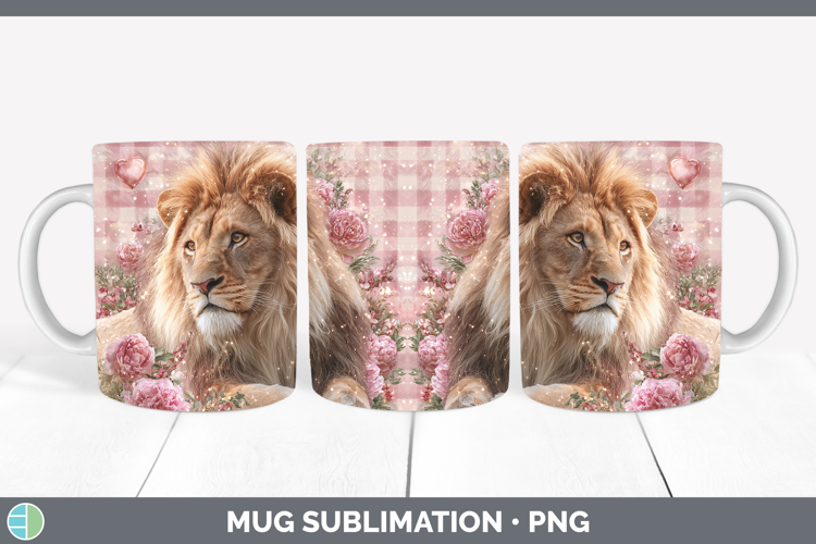Lion Animals Checker Valentine Mug Wrap Sublimation Design