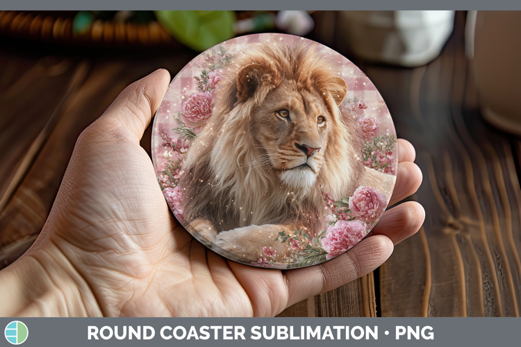 Lion Animals Checker Valentine Round Coaster Sublimation Des