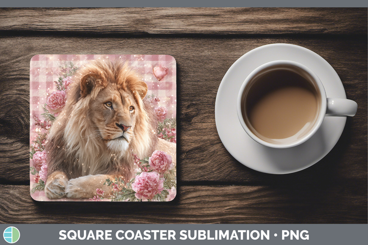 Lion Animals Checker Valentine Square Coaster Sublimation De