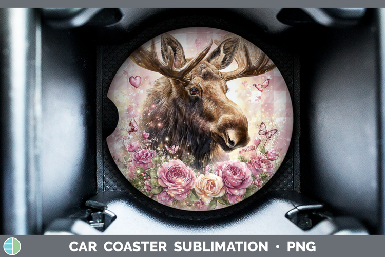 Moose Animals Checker Valentine Car Coaster Sublimation Desi