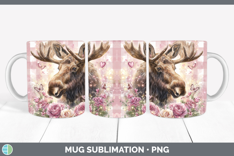 Moose Animals Checker Valentine Mug Wrap Sublimation Design