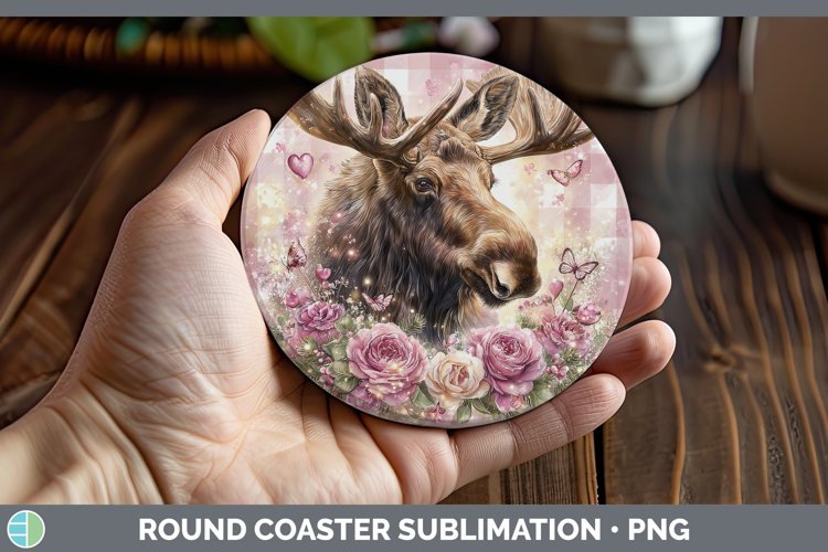 Moose Animals Checker Valentine Round Coaster Sublimation De