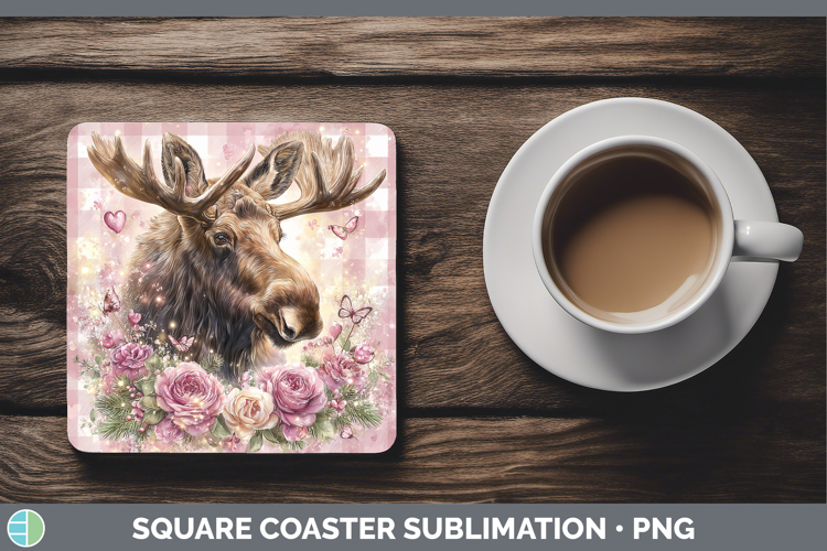 Moose Animals Checker Valentine Square Coaster Sublimation D