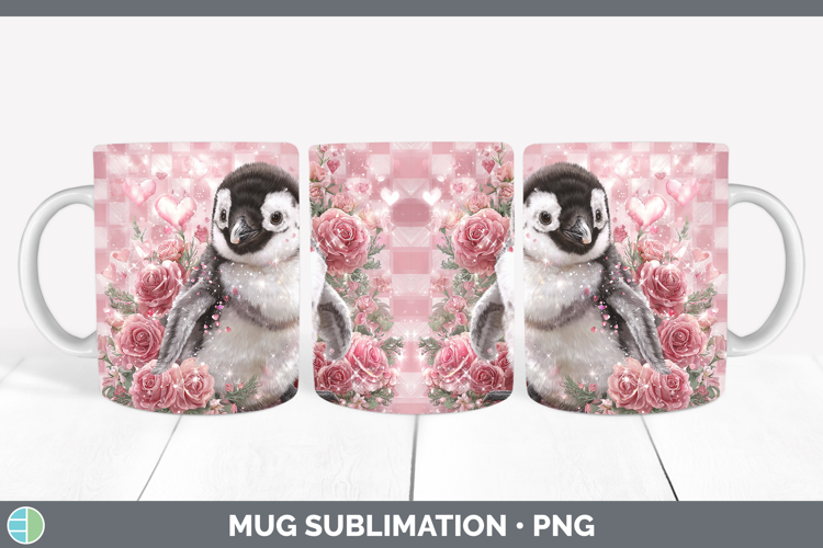 Penguin Animals Checker Valentine Mug Wrap Sublimation Desig