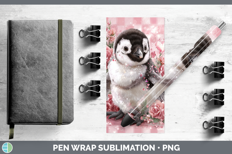 Penguin Animals Checker Valentine Pen Wrap Sublimation Desig