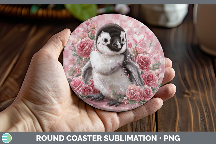 Penguin Animals Checker Valentine Round Coaster Sublimation