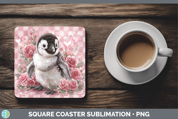 Penguin Animals Checker Valentine Square Coaster Sublimation