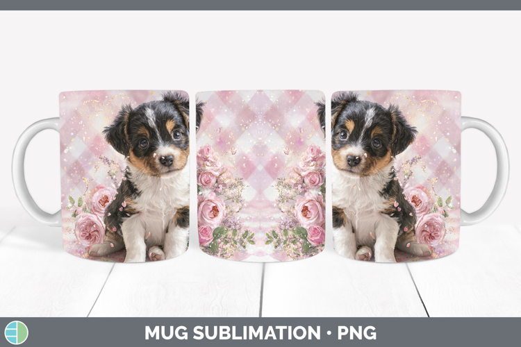 Puppy Animals Checker Valentine Mug Wrap Sublimation Design