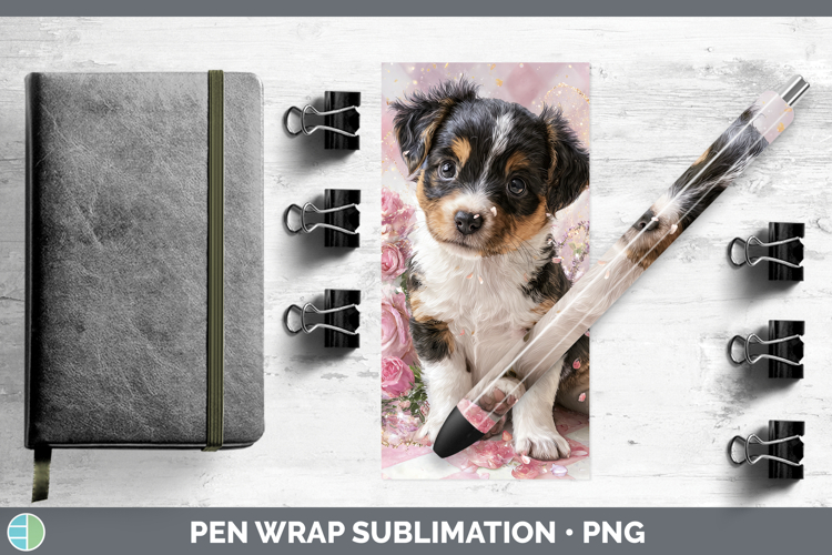 Puppy Animals Checker Valentine Pen Wrap Sublimation Design