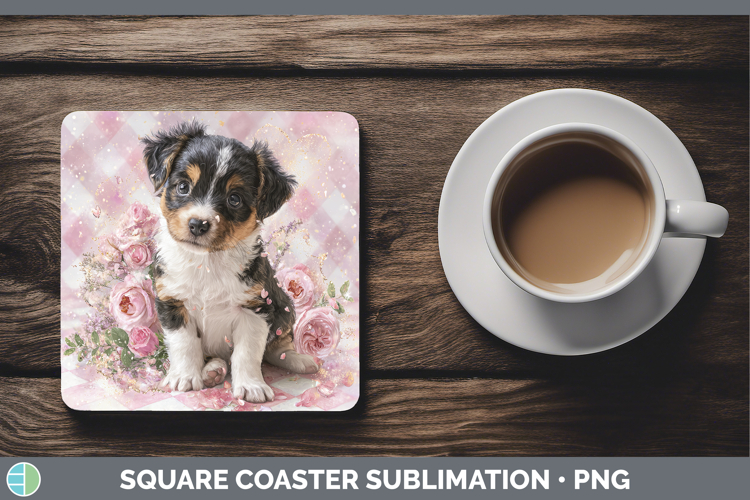 Puppy Animals Checker Valentine Square Coaster Sublimation D
