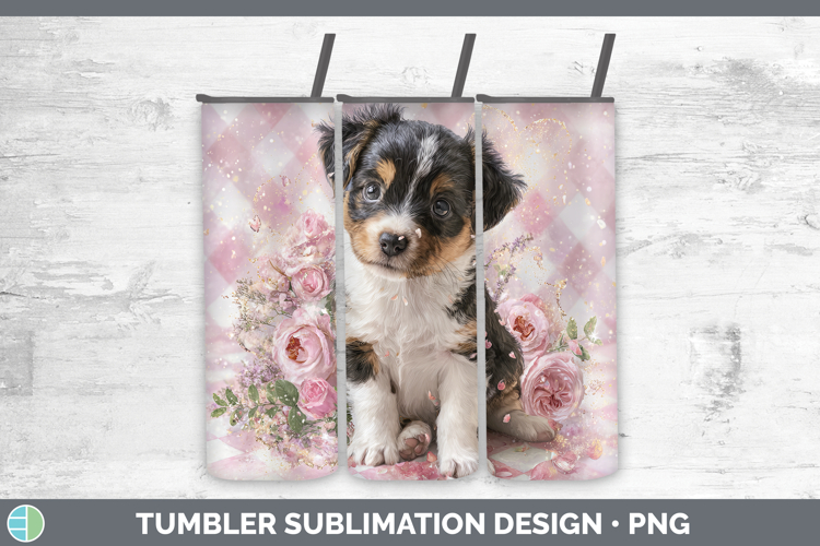 Puppy Animals Checker Valentine Tumbler Sublimation Design