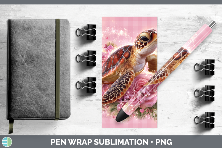 Sea Turtle Animals Checker Valentine Pen Wrap Sublimation De