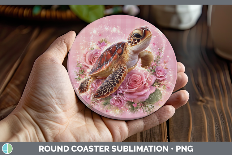 Sea Turtle Animals Checker Valentine Round Coaster Sublimati