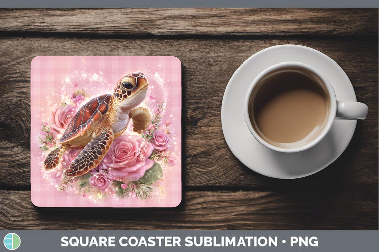 Sea Turtle Animals Checker Valentine Square Coaster Sublimat